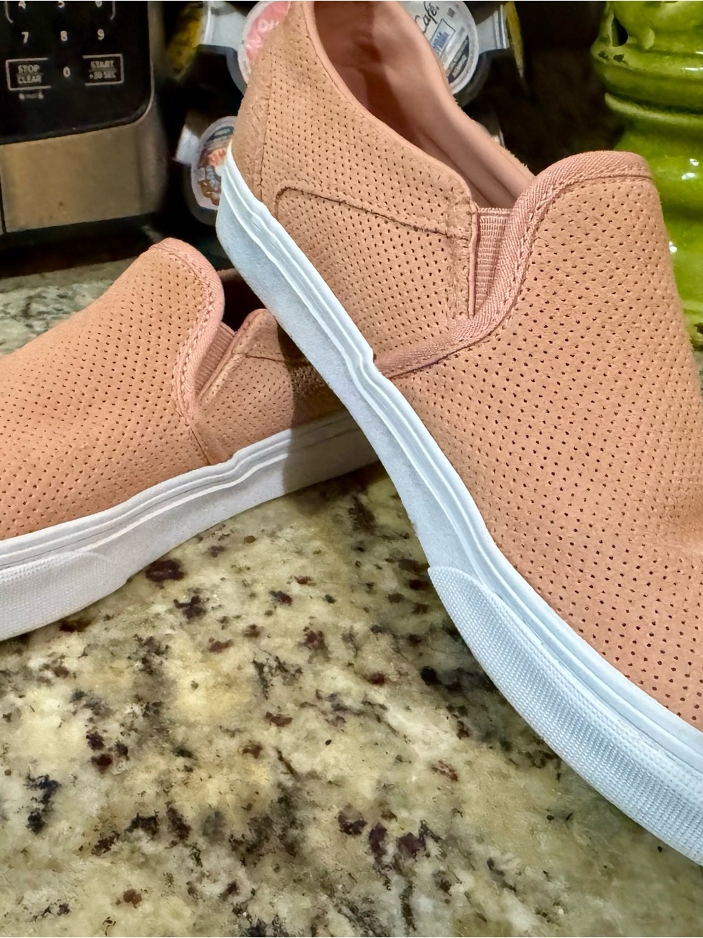 Vans Women's Slip-On Perforated Sneakers in Blush Peach and White
